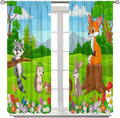 Safari Animal Curtains for Kids Cartoon Woodland Wildlife Jungle Animals Window Treatments for Boys Girls Bedroom Cute Fox Forest Nursery Children Drapes for Living Room W52xL84