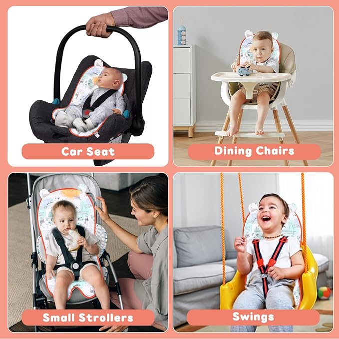 Miracle Baby Car Seat Insert Universal Breathable Baby Stroller Cushion Reversible 3D Air Mesh Cotton Stroller Mat for CarSeat, Buggy, Carrycot, High Chair (Animal)