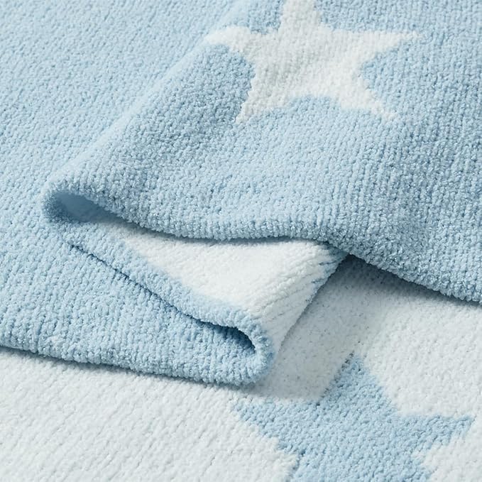 CREVENT 2Pcs 30''X40'' Cute Cozy Fluffy Warm Baby Blankets for Infants Toddlers' Bedding Crib Cot Stroller - Grey Cloud + Knit Blue