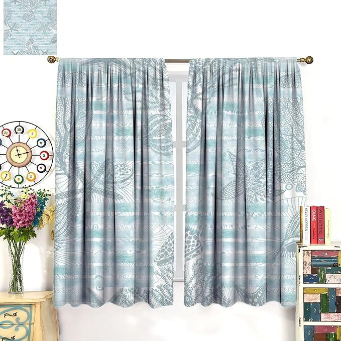 Starfish Curtains，Starfish and Seashells Coastal Curtain Ocean Themed Underwater Marine Decor Waterproof Fabric Curtain Set 2 Panels,42x54 Inches