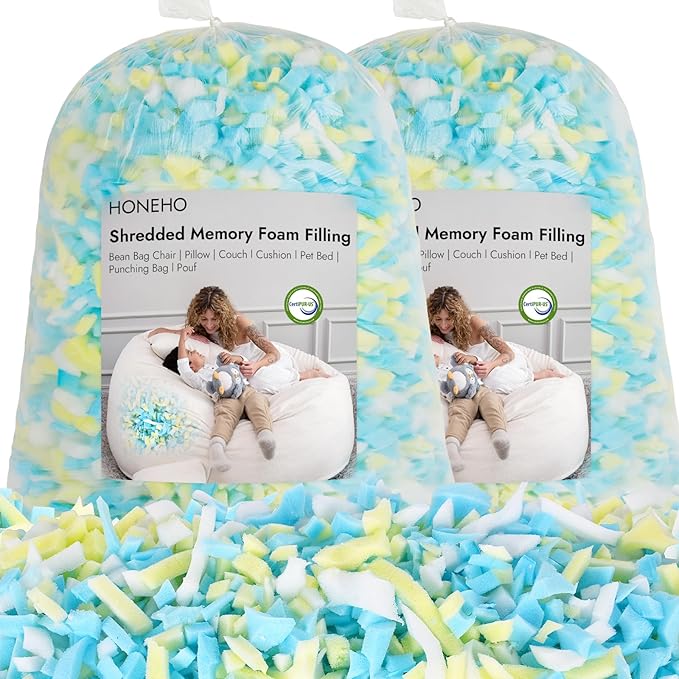 10lbs Shredded Memory Foam Bean Bag Filler, Soft and Convenient Bean Bag Filling Pillow Stuffing for Beanbag, Couch, Cushion, Stuffed Animals, Dog Bed, Arts Crafts