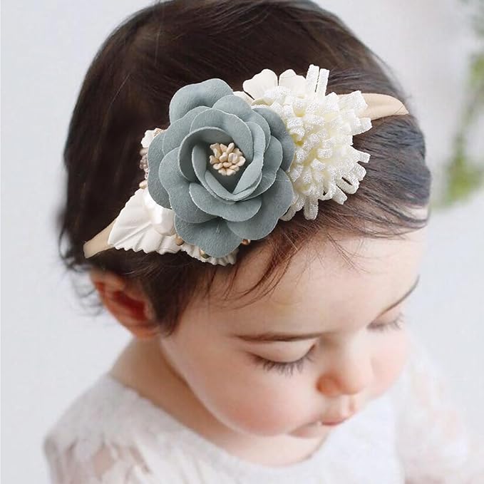 cherrboll 3pcs Baby Girl Flower Headbands, Super Soft & Stretchy Nylon Floral Hairbands for Newborn Toddler
