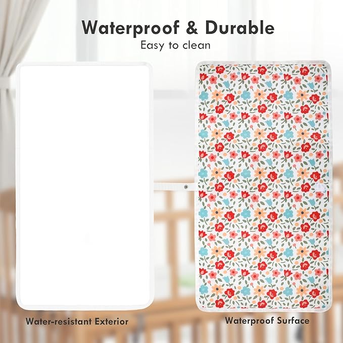 Portable Diaper Changing Pad for Baby - Waterproof Compact Changing Mat with Wrist Strap - Wipeable Travel Changing Pad for Diaper Bag - Gifts for Baby Shower by PHOEBUS BABY(Multicolor Floral)