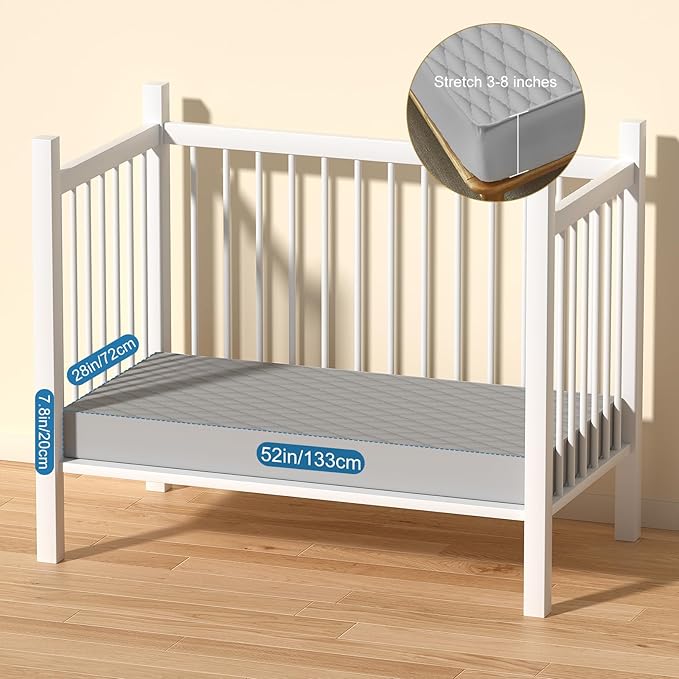 2Pack Waterproof Crib Sheets for Boy, Girl - Cotton 52X28 Fitted Crib Sheets Crib Mattress Protector Sheets,Soft Toddler Bed Sheets,Washable Infant Fitted Baby Bed Sheets (Gray, 52 * 28inch)