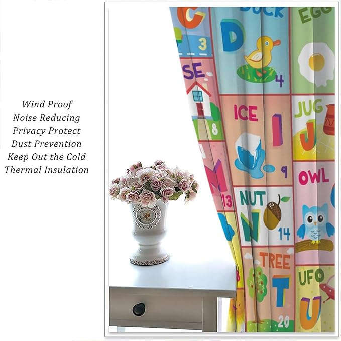 Colorful ABC Classroom Nursery Curtains Kids Alphabet Learning Baby Boys Girls Curtain with Rod Pocket for Children Toddler Playroom Home Drapes Window Treatments 2 Panels Set 63" W X 72" L