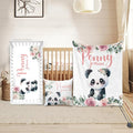 Custom Crib Bedding Set - Panda Design Personalized Name Baby Nursery Bedding 3 Pcs Set - Chic Soft Blanket, Sheet, Pillowcase for Newborns Boys Girls Gifts Color14
