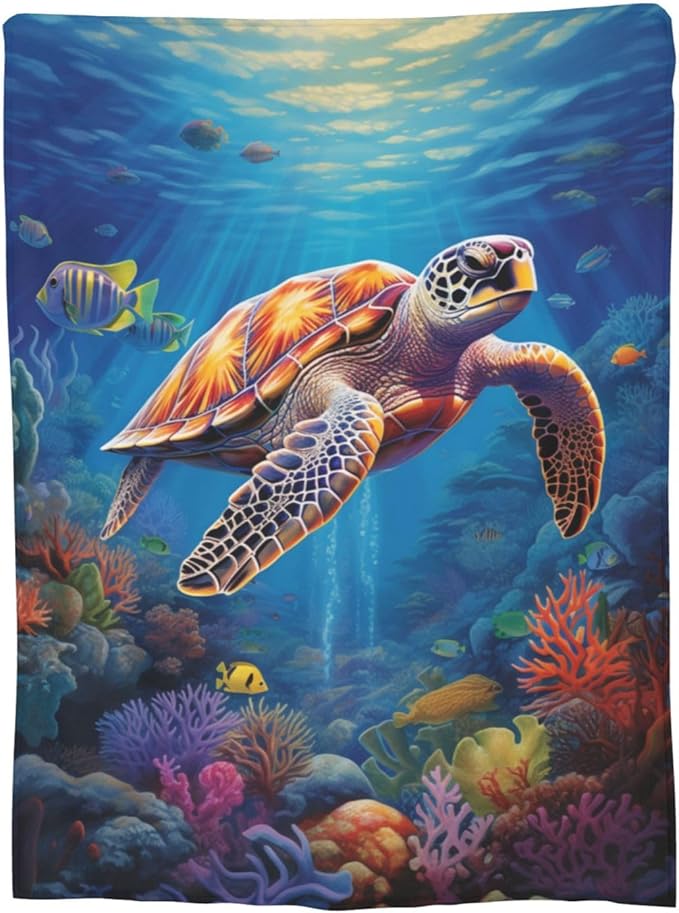 Sea Turtle Blanket Turtles Shell Ocean Flannel Throw Blankets for Home Decor Couch Bed Sofa Soft Fuzzy Lightweight Gifts 50x40 Inches