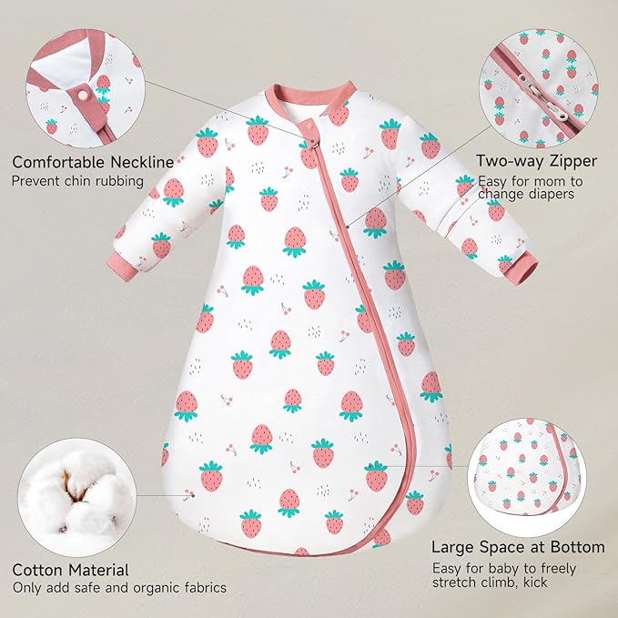 Baby Sleep Sack with Removable Sleeves, Breathable Wearable Blanket for Newborn & Toddler 6-36 Months, Cute Print