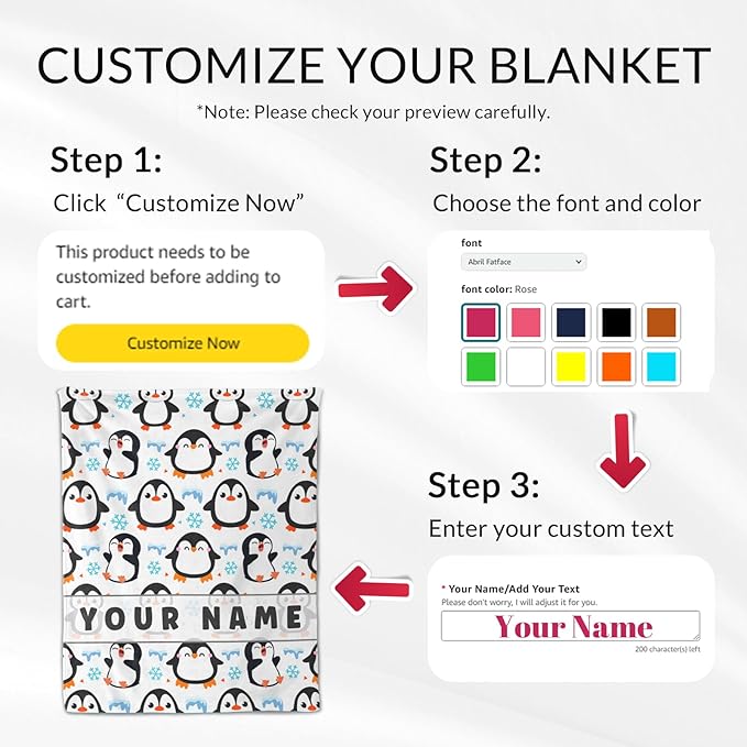 Personalized Penguin Gifts for Girls Kids - 40" x 50" Inches Cute Penguin Blankets for Teens - White Soft Lightweight Throws for Sofa, Crib & Bed