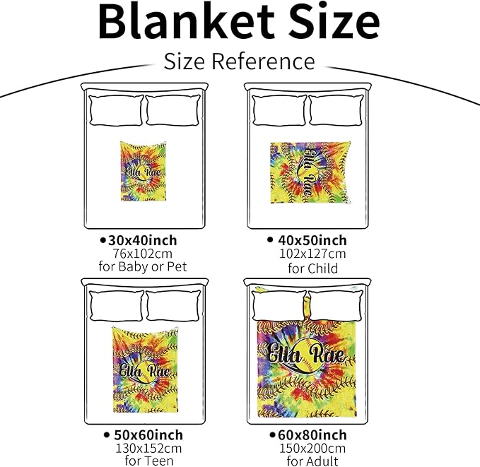 Personalized Softball Kids Blanket with Name and Number - Custom Sport Bed Blankets Gift for 0-3 Months Baby Essential - Super Warm and Comfortable 60x80inch
