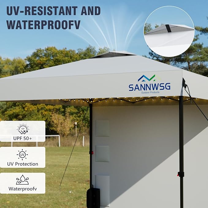10X10 Pop Up Canopy Tent,Removable Pockets Sidewall for Extra Storage,Easy Up Canopy,Heavy Duty One Person Set Up Event Tent,White