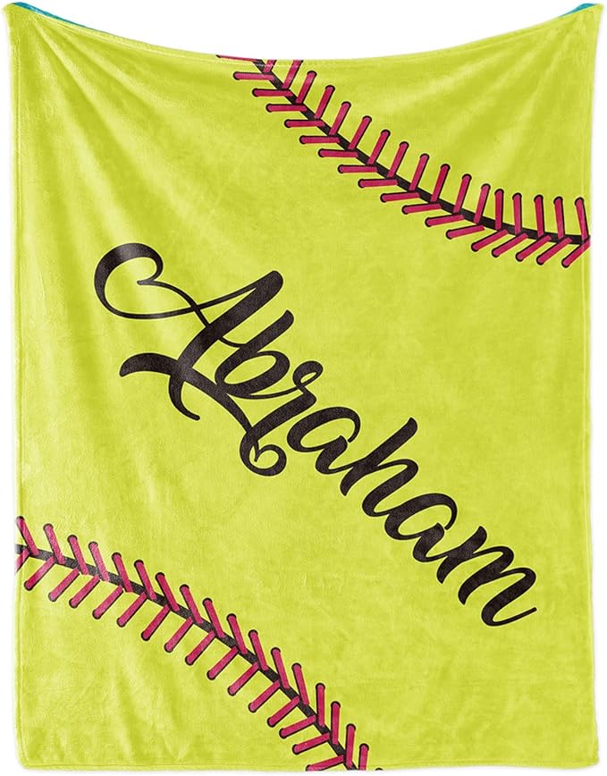 Personalized Softball Kids Blanket with Naumber and Name - Custom Sport Bed Blankets Gift for 0-3 Months Baby Essential and Warm 60x80inch