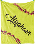 Personalized Softball Kids Blanket with Naumber and Name - Custom Sport Bed Blankets Gift for 0-3 Months Baby Essential and Warm 60x80inch