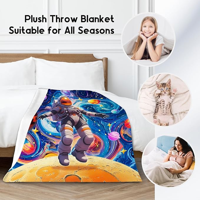 Blankets for Boys - Planet Blanket for Kids/Men - Comfy Cozy Flannel Throws for Couch, Bed - 50"x60"