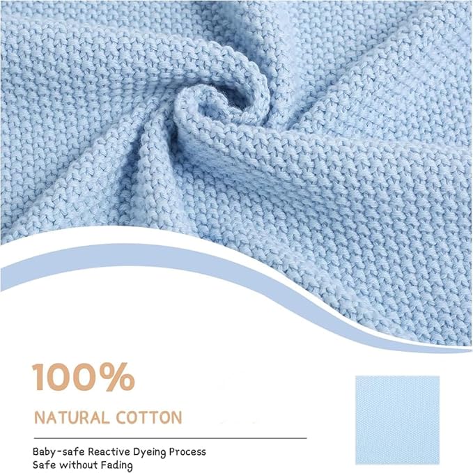 Baby Knit Blanket Soft Breathable Cotton Scallop Border Blankets Newborn Knitted Blanket Swaddle Blankets Gifts for Baby Newborn Toddler Shower Boy Girl New Mom Birthday Christmas Blue 30x40