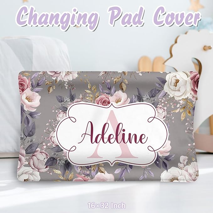Personalized Baby Crib Bedding Set, 5 Pcs Custom Name Nursery Bedding Set for Girls Boys, Rose Baby Crib Set for Toddlers Infants, Double Layer Bedding Crib Sets Customized Gifts