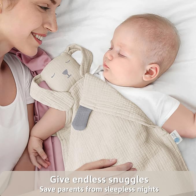lulumoon Lovey for Babies Muslin: Snuggle Puppy Security Blanket for Self-Soothe - Newborn Gift for Baby Shower
