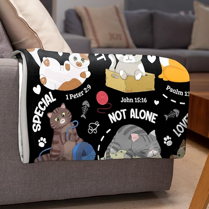 Cat Throw Blanket,Bible Verse Blanket, Christian Gifts, God Says I am Print Blankets, Meaningful Thoughtful Religious Gifts for Girls,Cat Lover Room Bed Decoration, 60"x80"