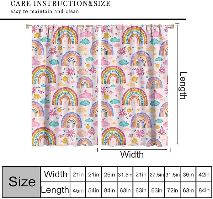 Kids Rainbow Curtains Boho Cartoon Colorful Stars Pink Lovely Rainbow Abstract Art Pattern Print Window Drapes for Bedroom Living Room Kitchen Decor,2 Panel Set,84x84 Inch Blackout