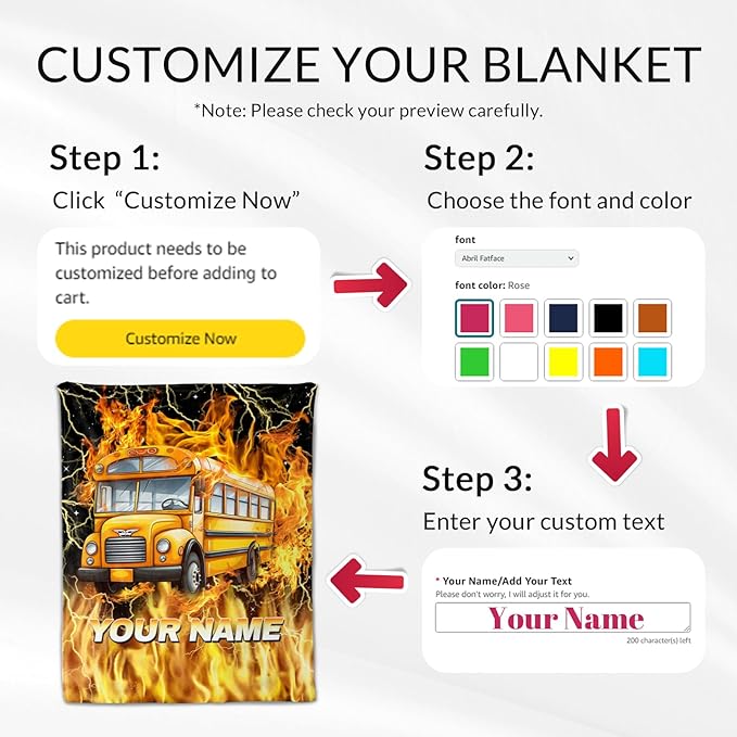 Boys Blanket Gifts Custom School Bus Blankets for Kids, Toddler - Cozy Fuzzy Yellow Flannel School Bus Driver Throws for Couch, Sofa & Bed