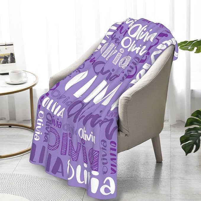 Dr.TOUGH Personalized Blankets with Name Customized Baby Blankets for Girls Boys Adults Monogrammed Blankets and Throws Christmas Birthday Mothers Fathers Valentines Day Gift (Lilac,60''×80'')
