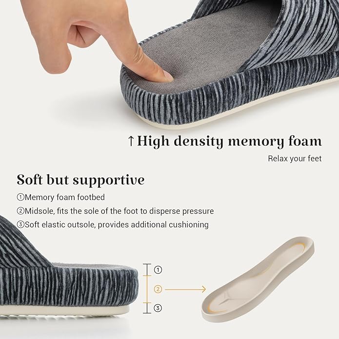 Chantomoo Slippers for Women Memory Foam House Bedroom Corduroy Bow Crossbands Slipper Shoes Comfy Trendy Gift Slippers