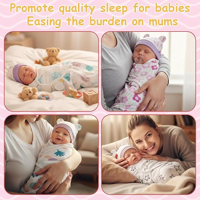 Ramede 6 Pack Preemie Swaddle Blanket with Hats Sleep Swaddle for Baby Boy Girl Preemie Newborn Sacks Soft Cotton Wearable (Tree,Purple)