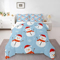 Feelyou Merry Christmas Bedding Set Soft for Boys Girls, Snowman Comforter Set Full Size Snowflake Duvet Quilt Microfiber Bedroom Decor 3 Pcs with 2 Pillow Cases