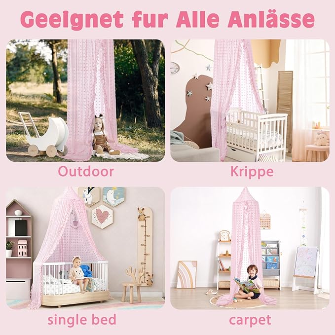 Bed Canopy for Girls - Princess Bed Canopy - Crib Canopy for Boys and Girls Bedroom Decor, Suitable for Use in Cribs Canopy Bed Curtains (Pink)