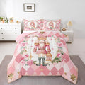 Feelyou Christmas Comforter Set Queen Size Pink Nutcrackers Bedding Set for Kids Boys Girls Floral Duvet Quilt Funny Nutcracker Bedroom Decor Rose Microfiber 3 Pcs with 2 Pillow Cases