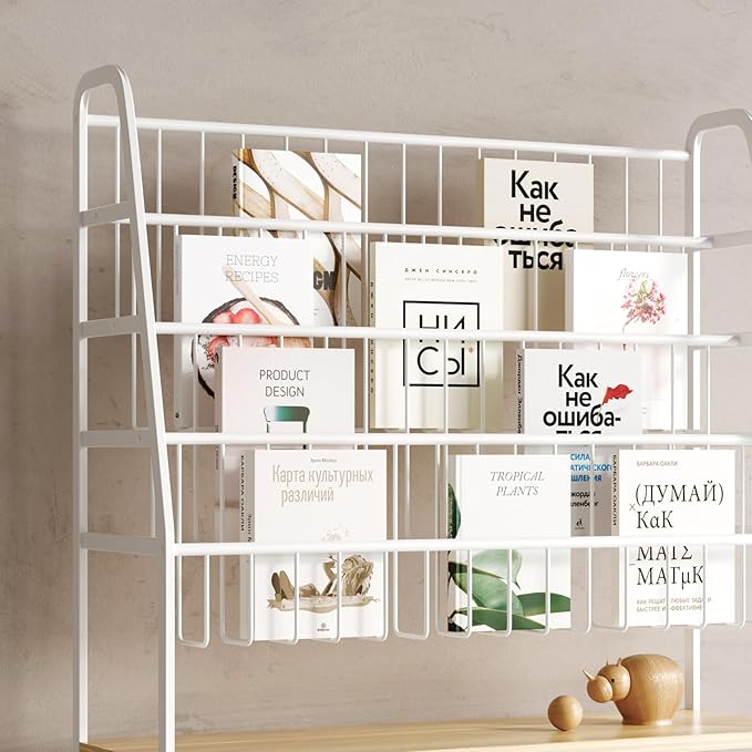 Metal Kids Bookshelf and Toy Storage Organizer,6 Tier Childrens Bookcase,Magazine Rack Floor, Book Shelf for Kids Rooms Classroom Nursery Living Room Office (White, L:23.62")