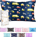Silk Pillowcase for Kids - 30 x 20 Inches Queen Size Mulberry Silk Pillow Case with Zipper Cute Cartoon Kawaii Teens Girls Boys Pillowcase for Hair and Skin, Red Yellow Car