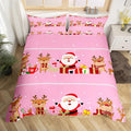 Christmas Bedding Duvet Cover Set Kids Cartoon Santa Claus Bedding Set Boys Girls Deer New Year Decor Comforter Cover Set Microfiber Gift Boxes Xmas Theme Bedspread Cover Bedroom Bedclothes Queen Size