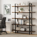 5 Tier Bookcase, 47 Inch Wide Wood Bookshelf, 120lbs Shelf Capacity Estante, Rustic Open Shelving Industrial Display with Reinforced Horizontal Brown Shelves for Living Room Bedroom Office