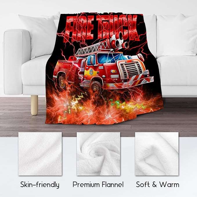 Kids Blanket Fire Truck Gifts for Toddler Boys, 30"x40" Fleece Soft Cozy Car Theme Throw for Couch Sofa