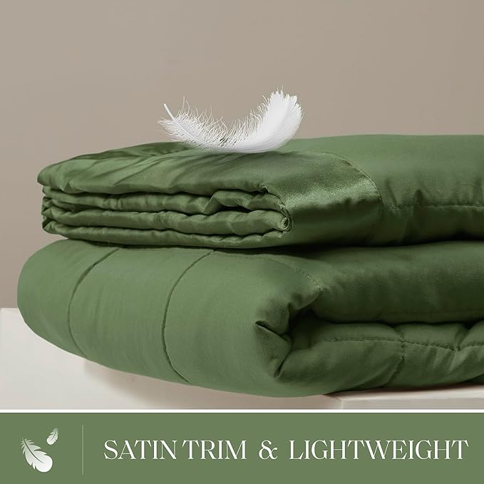 Madison Park Twin Blanket Quilted Microfiber, Satin Binding, 3M Scotchgard Moisture Wicking Treatment, Soft and Lightweight Summer Blanket for Couch, Windom, Twin, Green