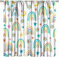 Kids Rainbow Curtains Cartoon Rainbow Abstract Bohemia Floral Lovely Stars Pattern Print Window Drapes for Girl Bedroom Living Room Kitchen Decor,2 Panel Set,55Wx63H Inch Blackout