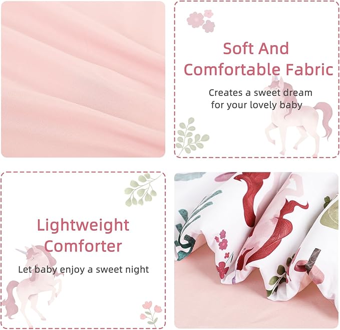 Toddler Bedding Set for Girls, Kids Comforter Set Pink Reversible, Ultra Soft & Lightweight Crid Bedding Set Includes Comforter, Flat Sheet, Fitted Sheet, Pillowcase (Forest)