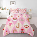 Feelyou Pink Christmas Kids Comforter Set King Size Santa Claus Bedding Set Xmas Tree Nutcracker Soldier Duvet Quilt for Kids Boys Girls Bedroom Gingerbread Man Decor Microfiber Ultra Soft Breathable