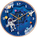 12 Inch Silent Movement Kids Wall Clock, Non Ticking Children Round Wall Clock Battery Operated Space Travel Style Decor Children Clock for School Boys Bedroom Living Room Space Decor (Blue)