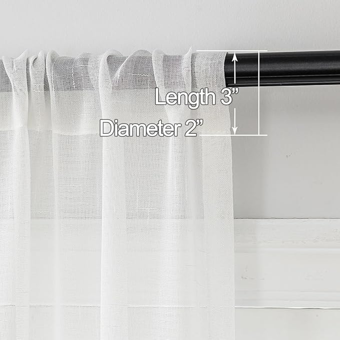 Off White Sheer 90 Inch Curtains 2 Panels, 50 Inches Width, Linen Look Transparent Curtain, Rustic Textured Light Filtering Drapes, Long Rod Pocket Window Treatments