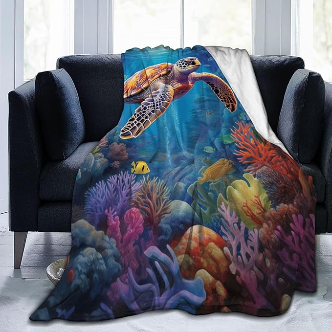Sea Turtle Blanket Turtles Shell Ocean Flannel Throw Blankets for Home Decor Couch Bed Sofa Soft Fuzzy Lightweight Gifts 50x40 Inches