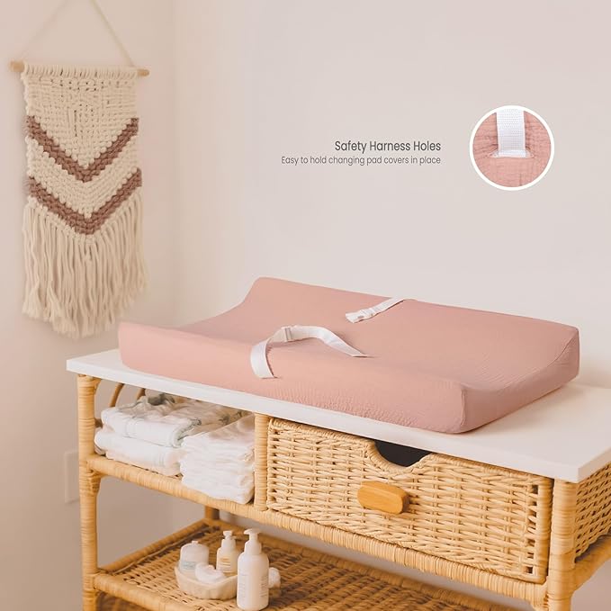 lulumoon Muslin Changing Pad Cover: 2-Pack Soft Breathable Cotton Boho Floral Print for Baby Girls - Nursery & Baby Shower