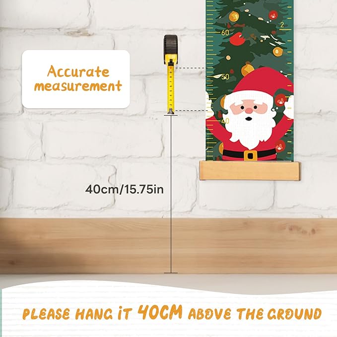 Canvas Height Chart Ruler Removable Hanging Wall Ruler Measurement Chart for Home Decoration, Waterproof Measuring Board, Foldable（Christmas Deer）