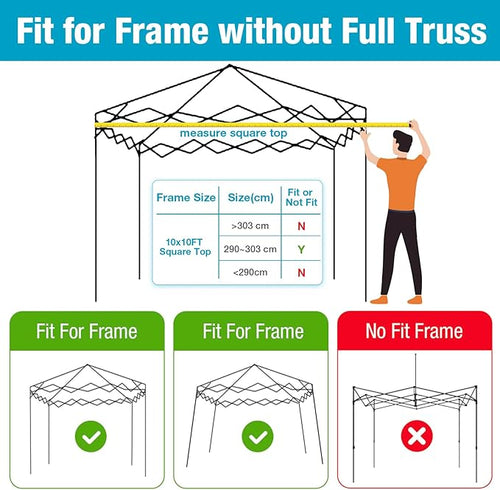 10x10 Canopy Replacement Top Cover with Air Vents for ez up Pop up Canopy Gazebo Tent, with Adjustable Strap, Waterproof & Anti-UV for Outdoor Shade (Frame Not Included) (White)