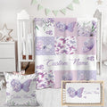 Personalized Baby Crib Bedding Set,3 Piece Custom Name Nursery Set with Blanket, Fitted Sheet & Pillowcase for Baby Girls & Boys, Purple Butterfly Theme(Fixed Size)