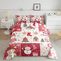 Christmas Tree Comforter Set King Size,Merry Christmas Duvet Insert for Kids Boys Girls Room Decor,Snowman Christmas Tree Snowflake Bedding Set 3Pcs,Cartoon Plaid Patchwork Quilt Set,2 Pillowcases