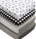 4 Pack Woodland Forest Animals Wood Neutral Unisex Fitted Baby Crib Sheets Set for Baby Boys or Girls Black and White