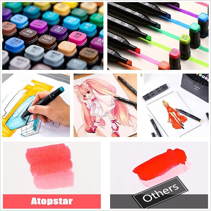 80 Colors Alcohol Markers Artist Drawing Art for Kids Dual Tip Adult Coloring Painting Supplies Perfect Boys Girls Students Adult(80 Black Shell)