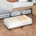 Bamboo Underbed Storage Containers with Wheels & Bag 2 Pack, Large Under Bed Rolling Storage Bins Wood Under Bed Clothes Storage Stackable Drawers for Bedroom Closet Under Crib Toy(White)